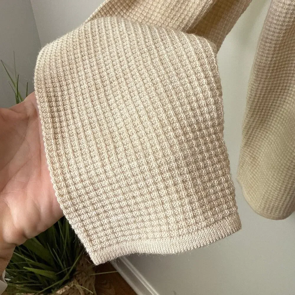 Jachs Men's Mixed Stitch Waffle‎ Sweater Henley XL Pattern Cream Long Sleeves